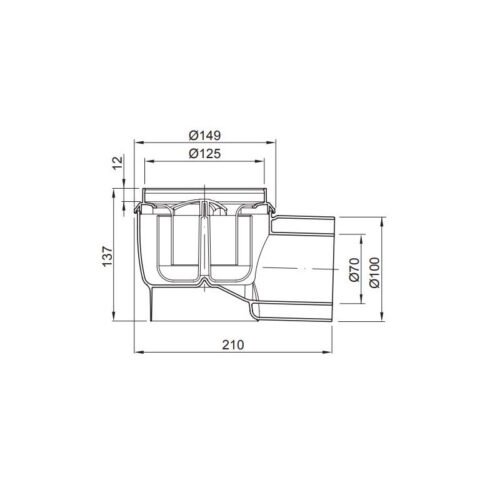 ACO EasyFlow sauso tipo trapo apatinė dalis su horizontaliu DN70/100 išvadu