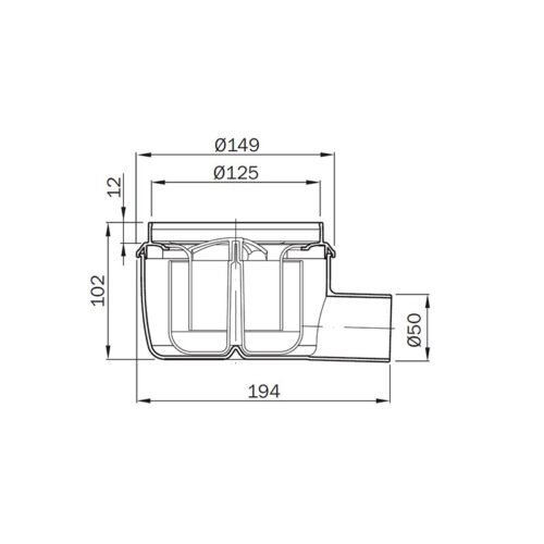 ACO EasyFlow trapas su horizontaliu DN50 išvadu