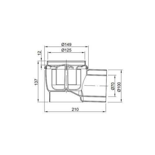 ACO EasyFlow trapas su horizontaliu DN70/100 išvadu