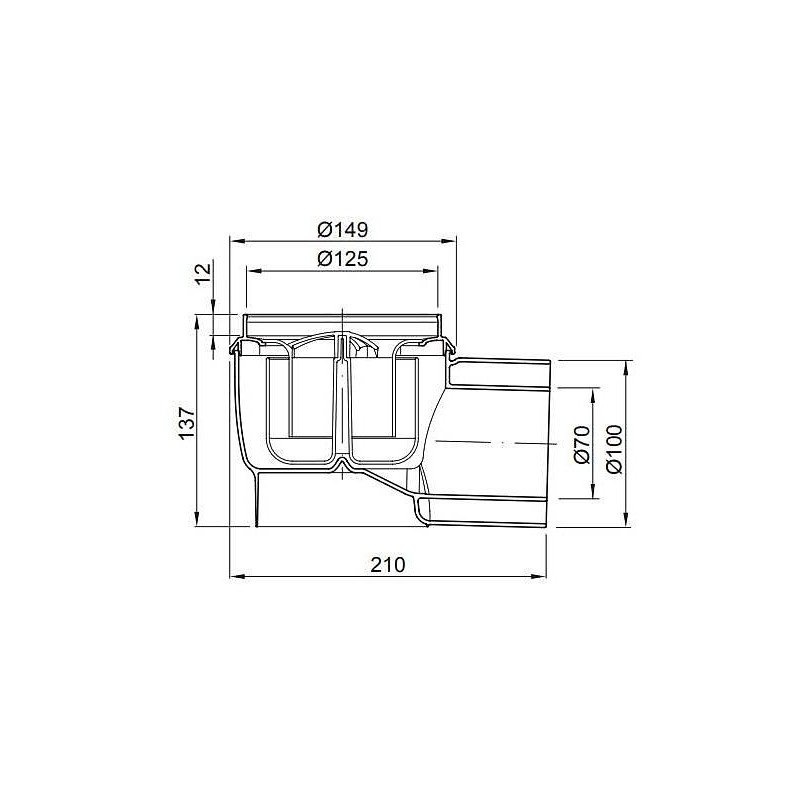 ACO EasyFlow trapas su horizontaliu DN70/100 išvadu