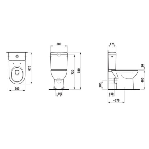 Laufen Pro Klozeto Puodas be Apvadų (Rimless) su Horizontaliu/Vertikaliu Išėjimu - Image 3