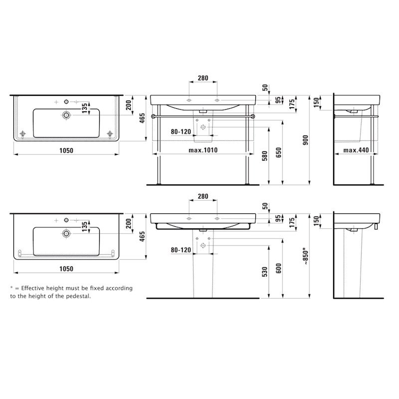 LAUFEN PRO S praustuvas su viena anga maišytuvui, 1050 mm
