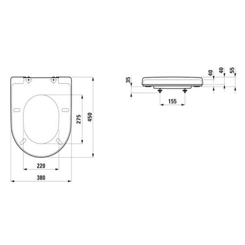 LAUFEN PRO H896950 WC sėdynė su nerūdijančiojo plieno vyriais