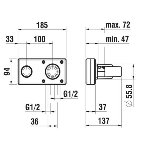 LAUFEN HF574046 potinkinė dėžutė maišytuvui su rankenėle dešinėje