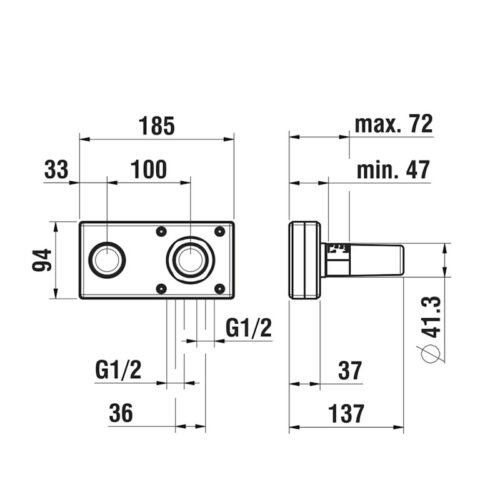 LAUFEN HF574049 Simibox 2-Point potinkinė dalis, rankenėlė dešinėje